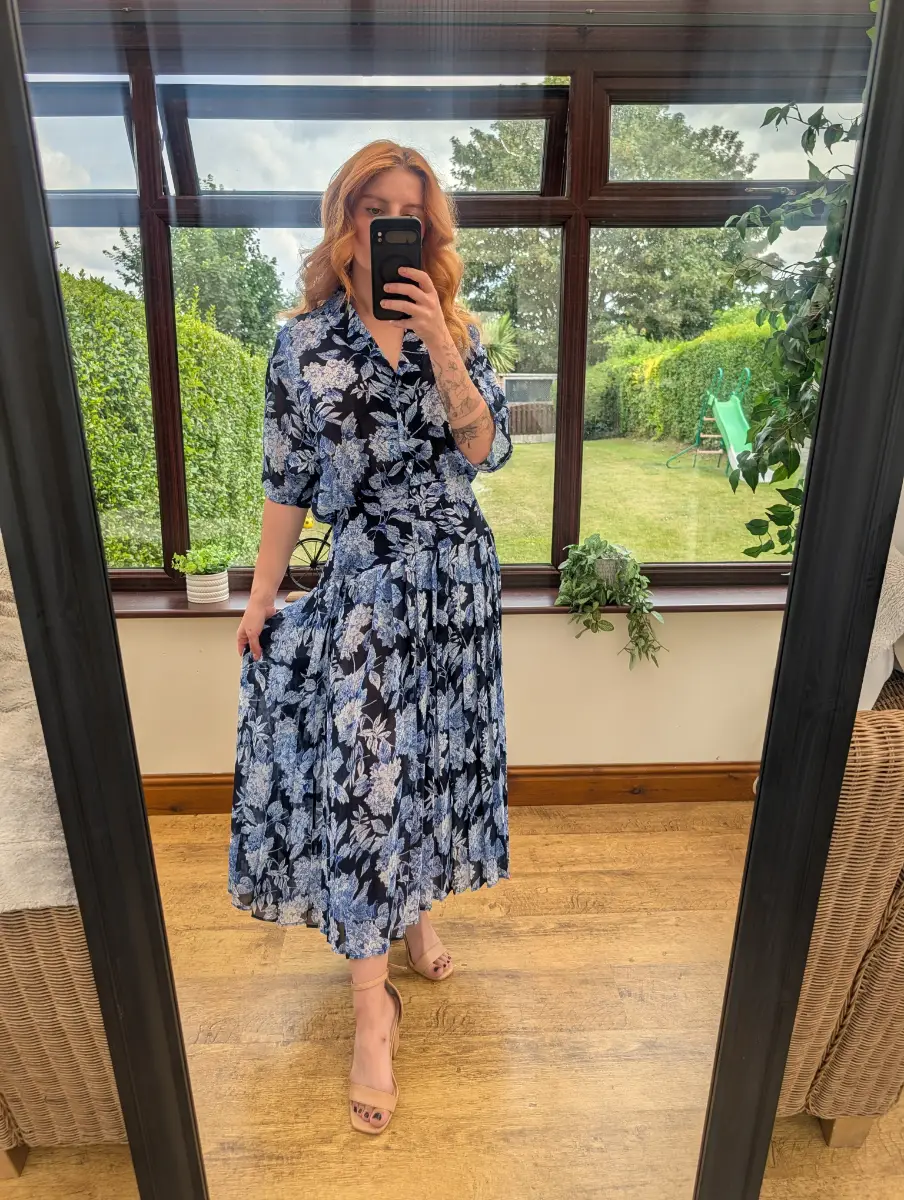Solo Blue Floral Midi Dress Size UK 14