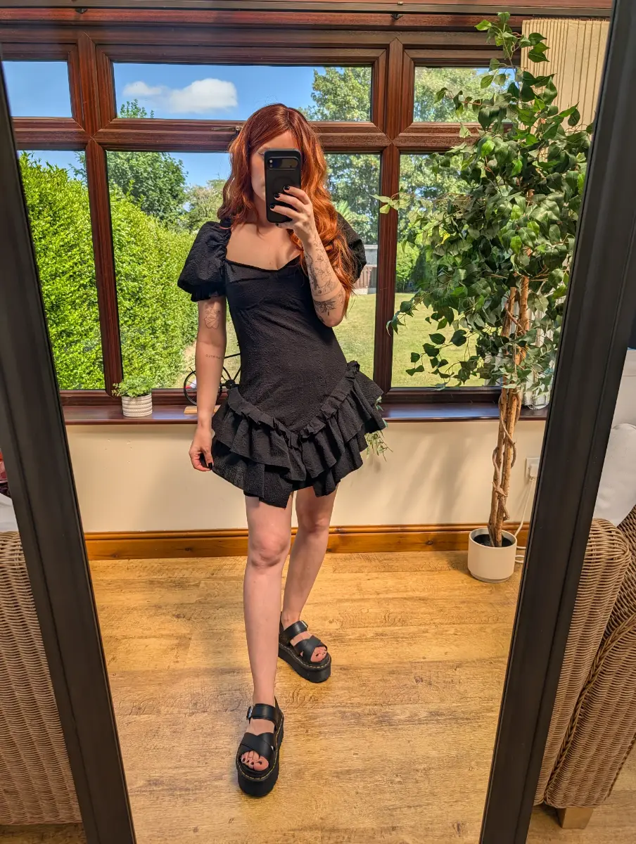 PrettyLittleThing Black Ruffle Mini Dress Size 10