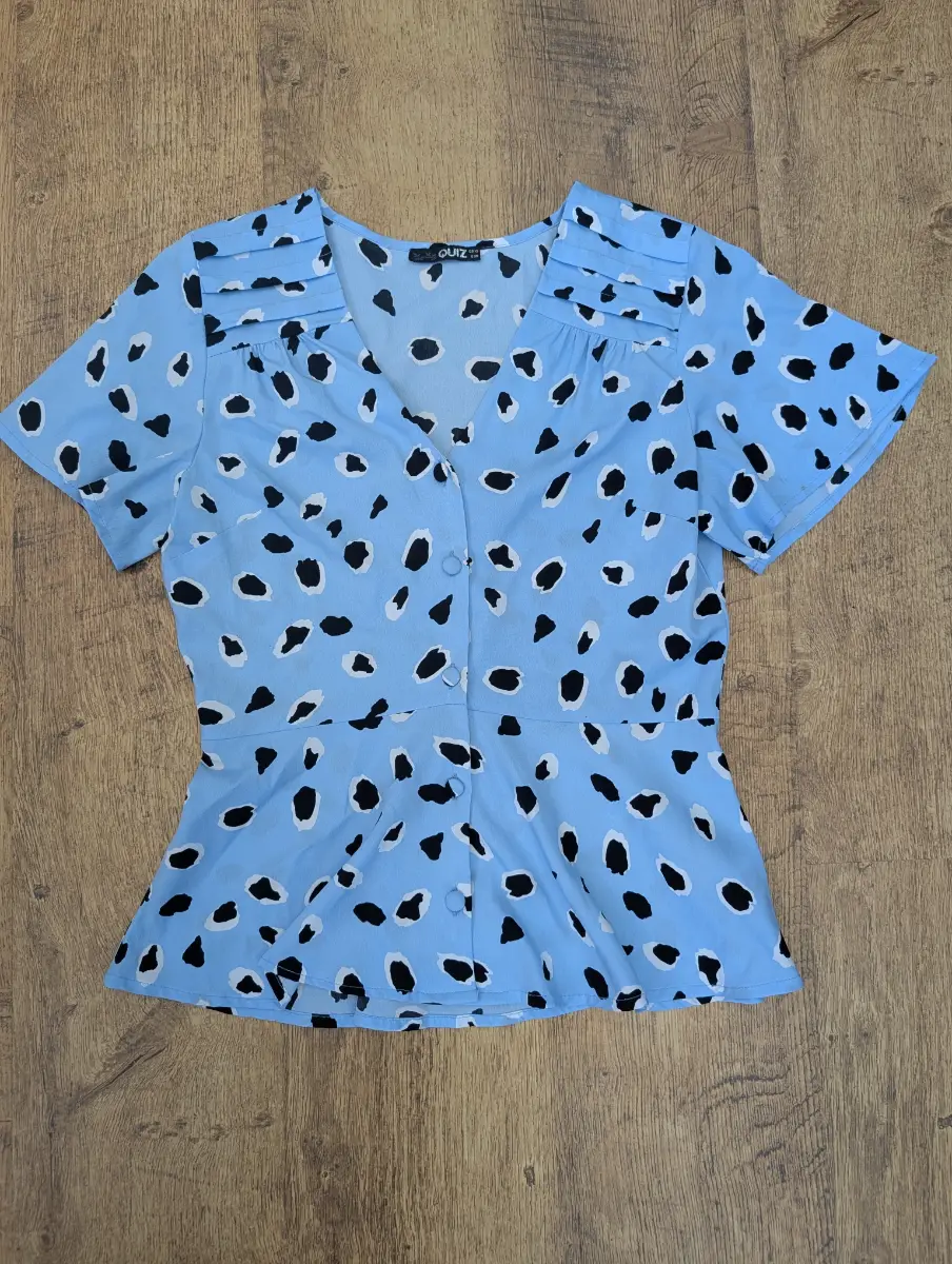 QUIZ Blue Printed Peplum Top Size 10