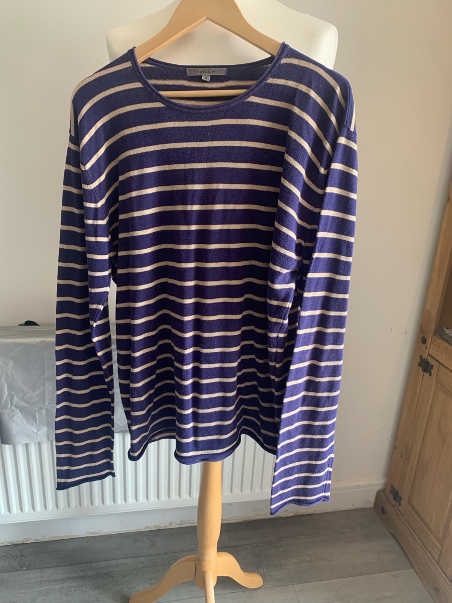 Marcus Law Women’s Blue & Cream Striped Long Sleeve Cotton Knit Top XL Casual Breton