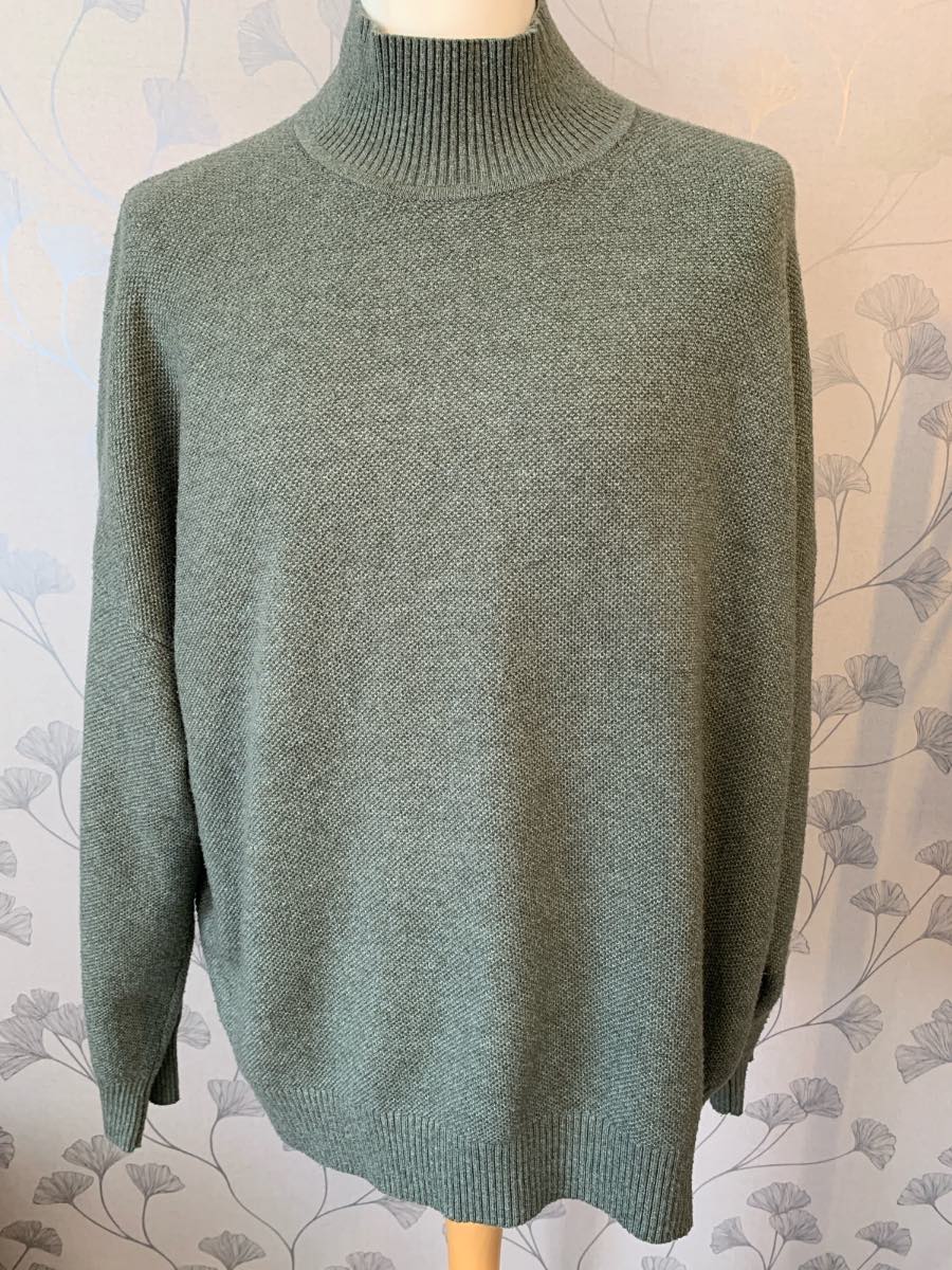 M&S Collection Dark Khaki Roll Neck Jumper XL | Textured Knit High Neck Knitwear