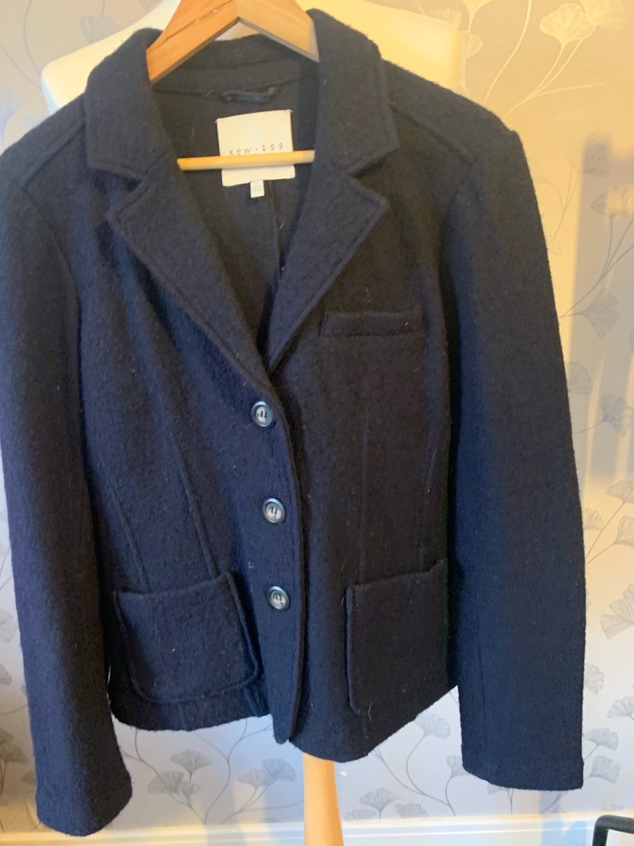 KEW 159 Navy 100% Wool Blazer Jacket UK 14 EU 40 Women’s Smart Tailored Coat