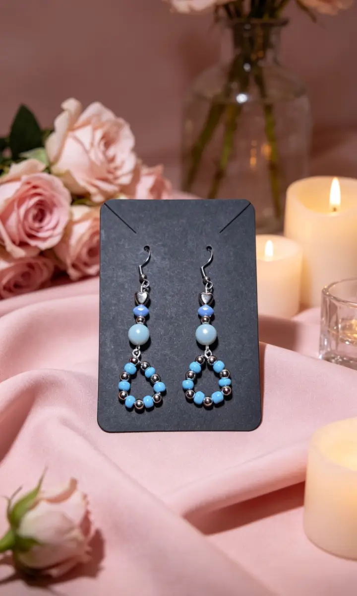 Blue hoop drop earrings