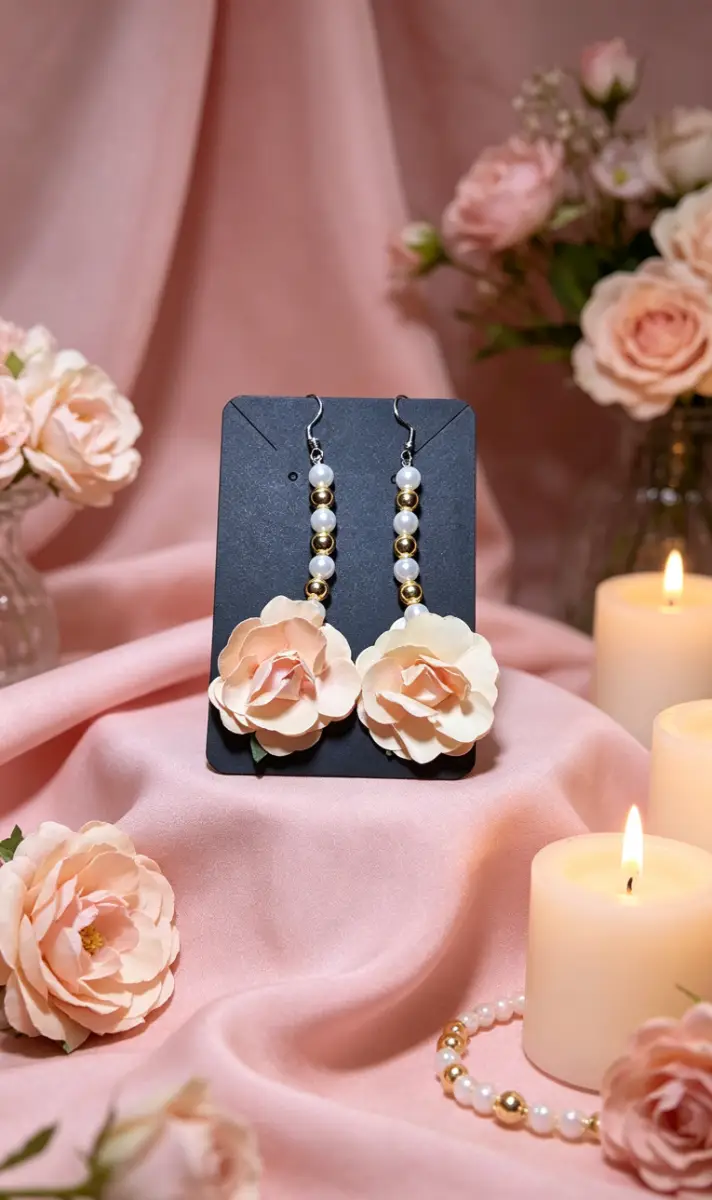 Peach flower earrings