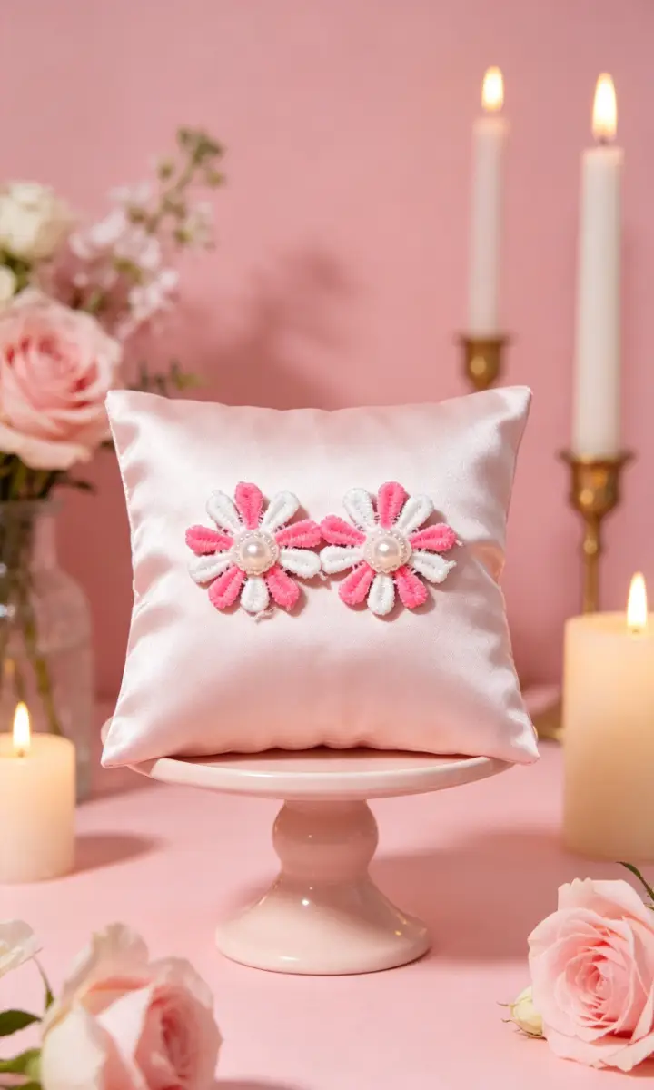 Pink and white flower stud earrings