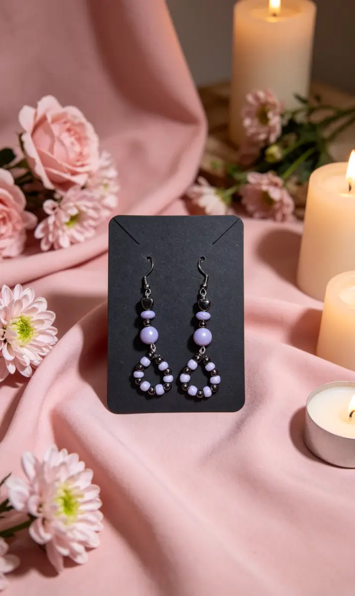 Purple hoop drop earrings