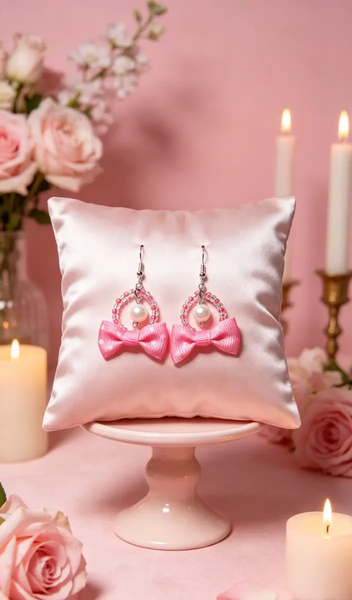 Pink pokadot drop earrings