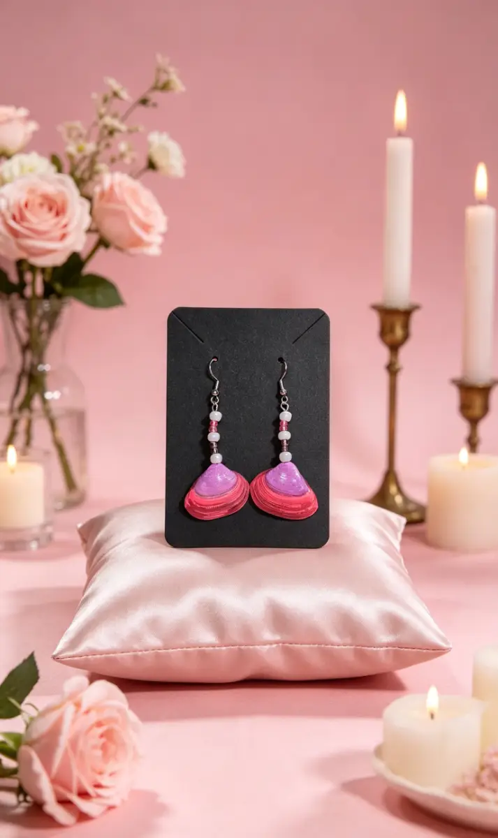 Pink and purple shell earrings