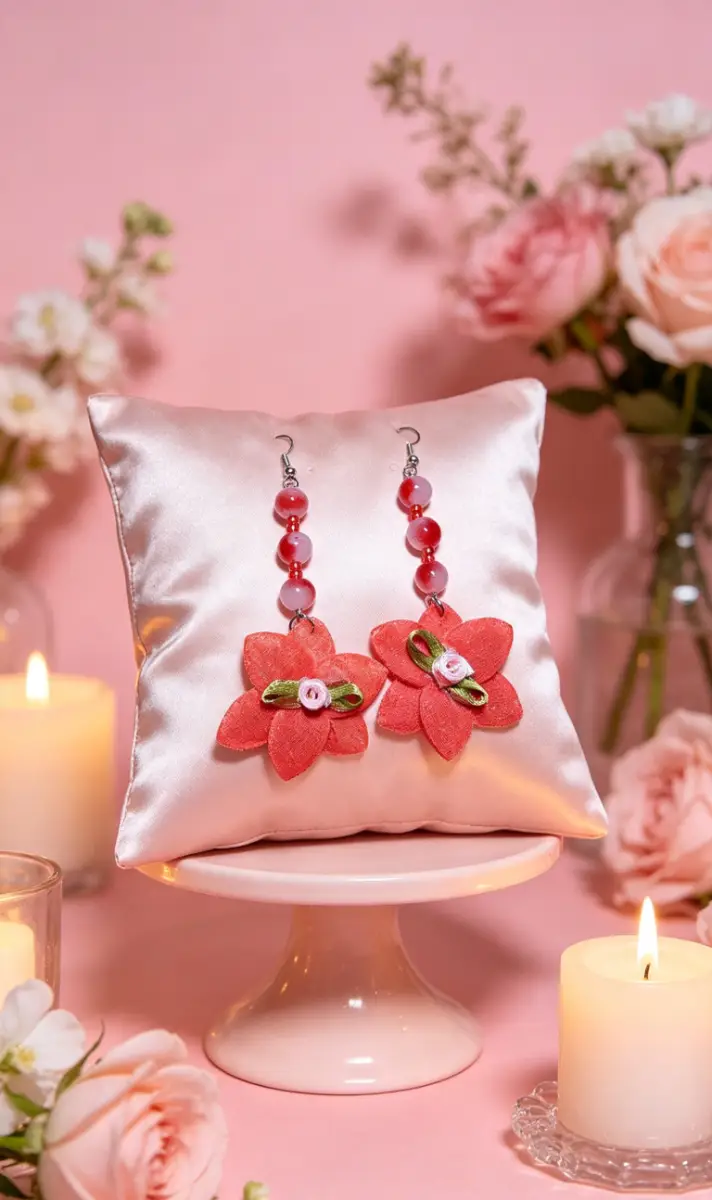 Red flower earrings