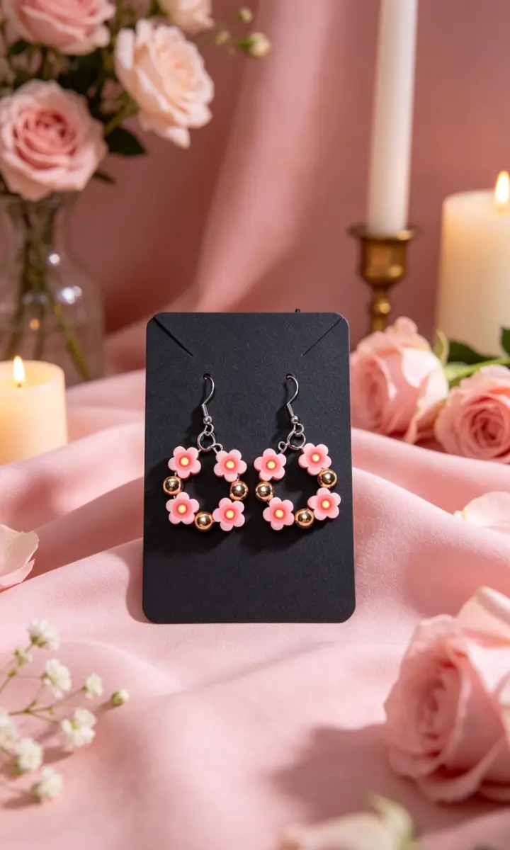 Pink flower earrings