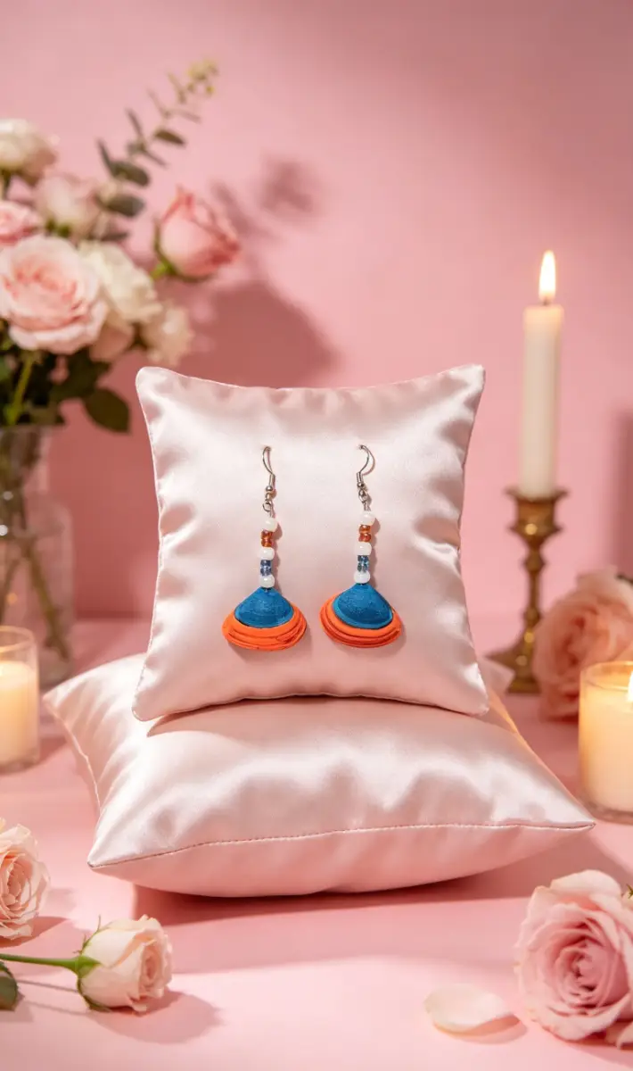 Blue and orange shell earrings