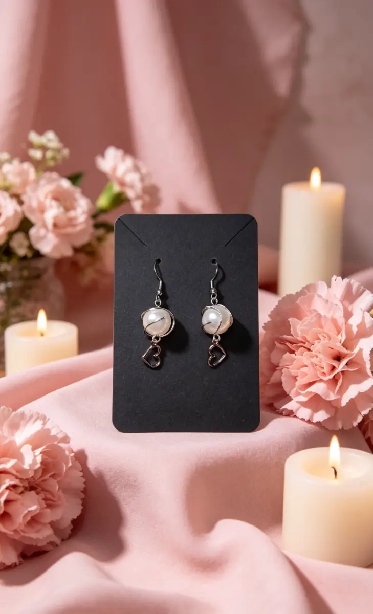 Hand made pearl heart pendent earrings