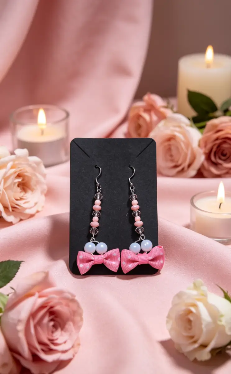 Pink bow dangle earrings