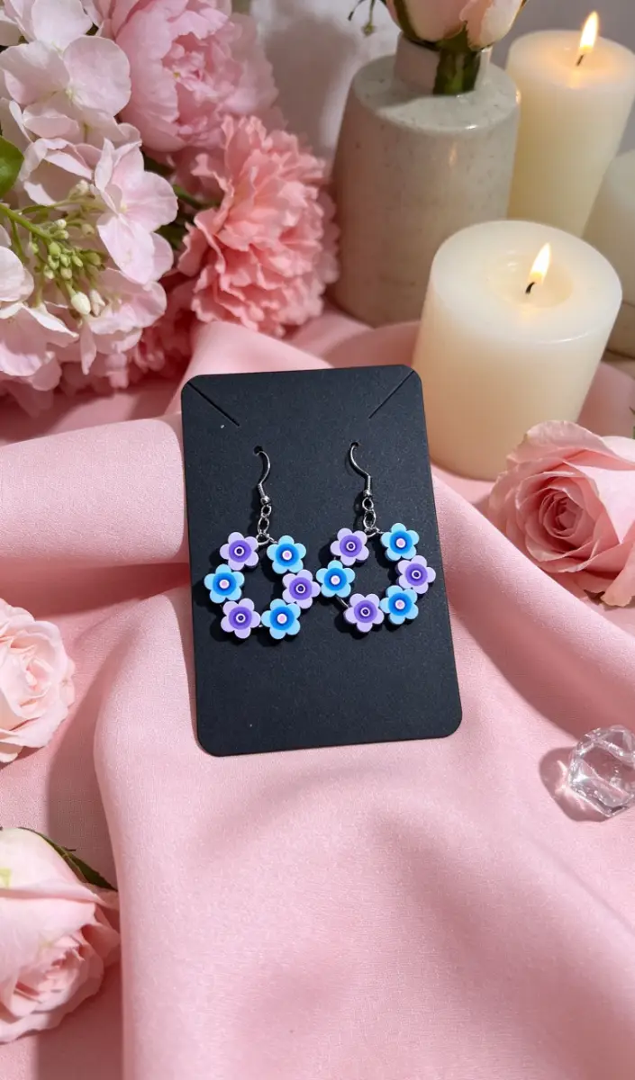 Blue and purple flower earrings