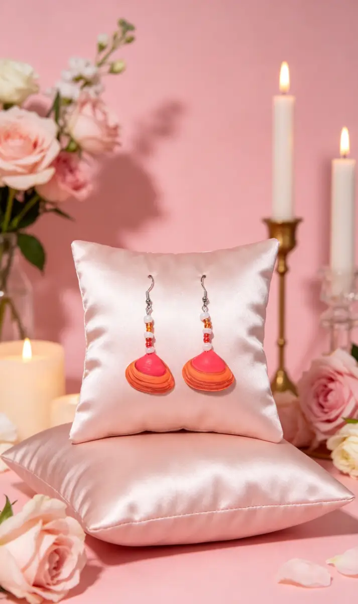 Pink and orange shell earrings
