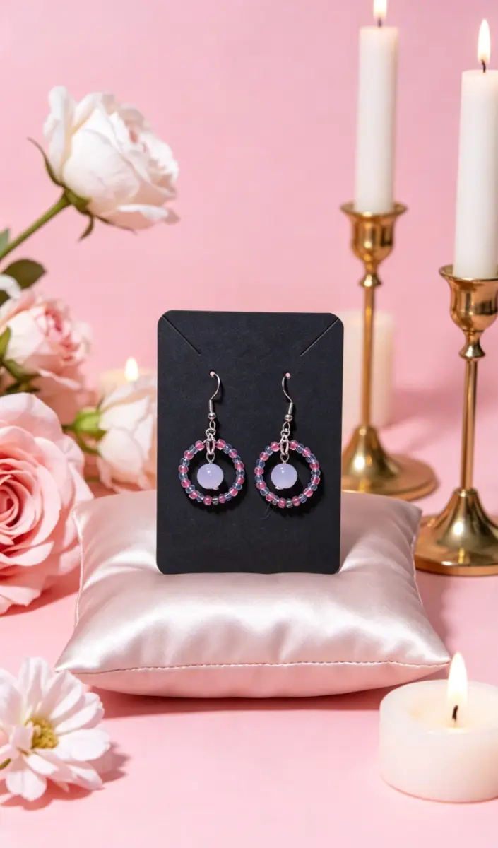 Pink and blue bead hoop earrings