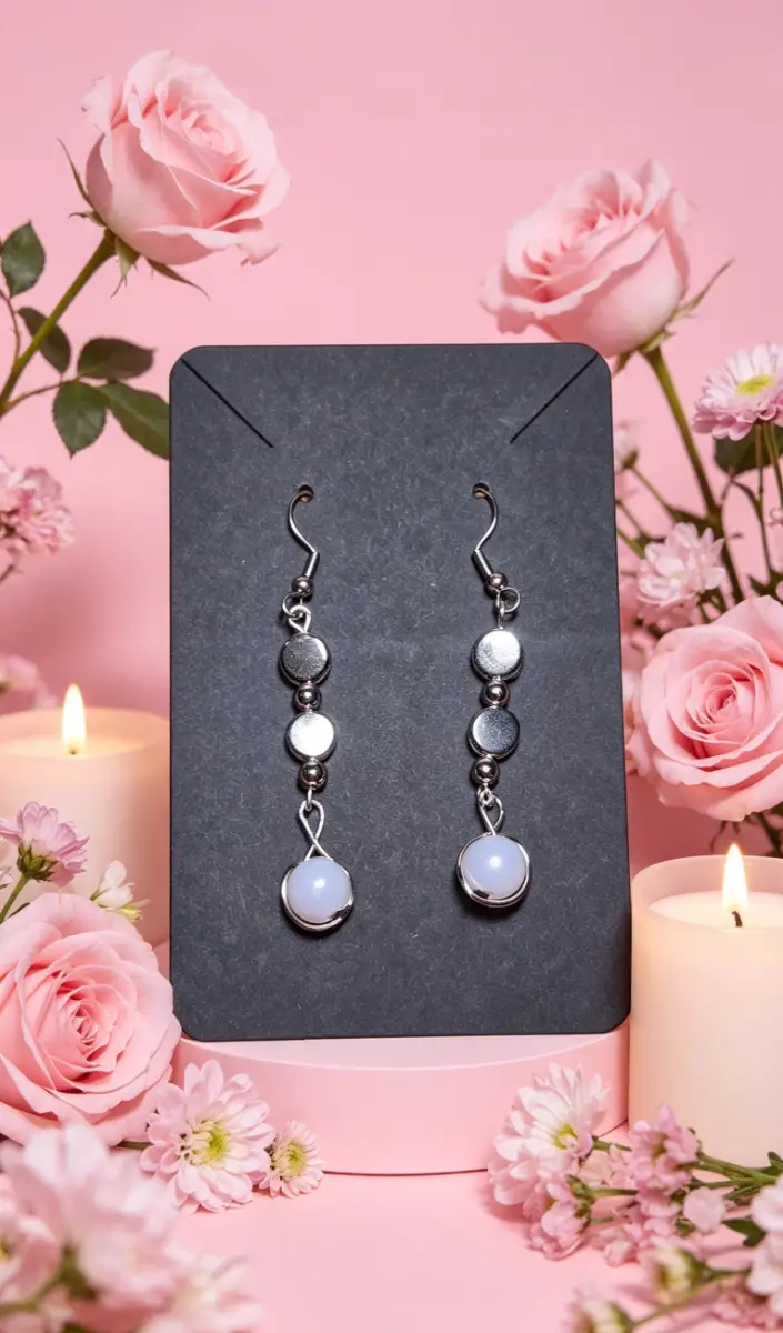 Chrome Silver drop earrings with pearl