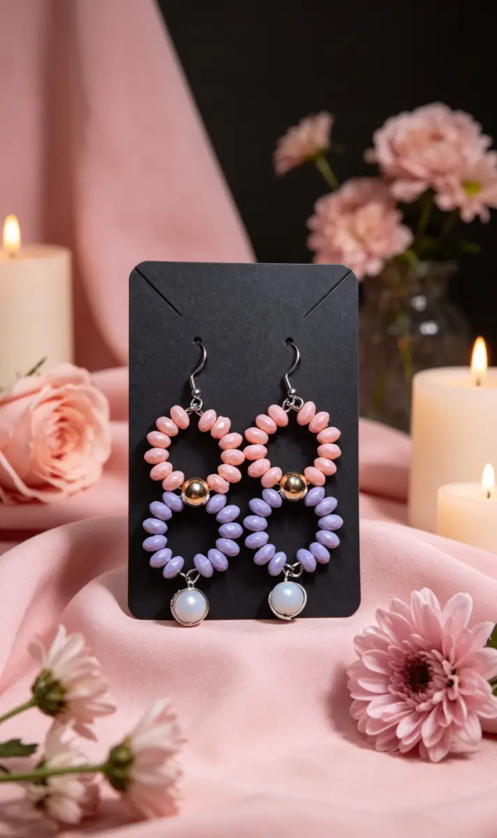 Pink and purple with pearl drop earrings
