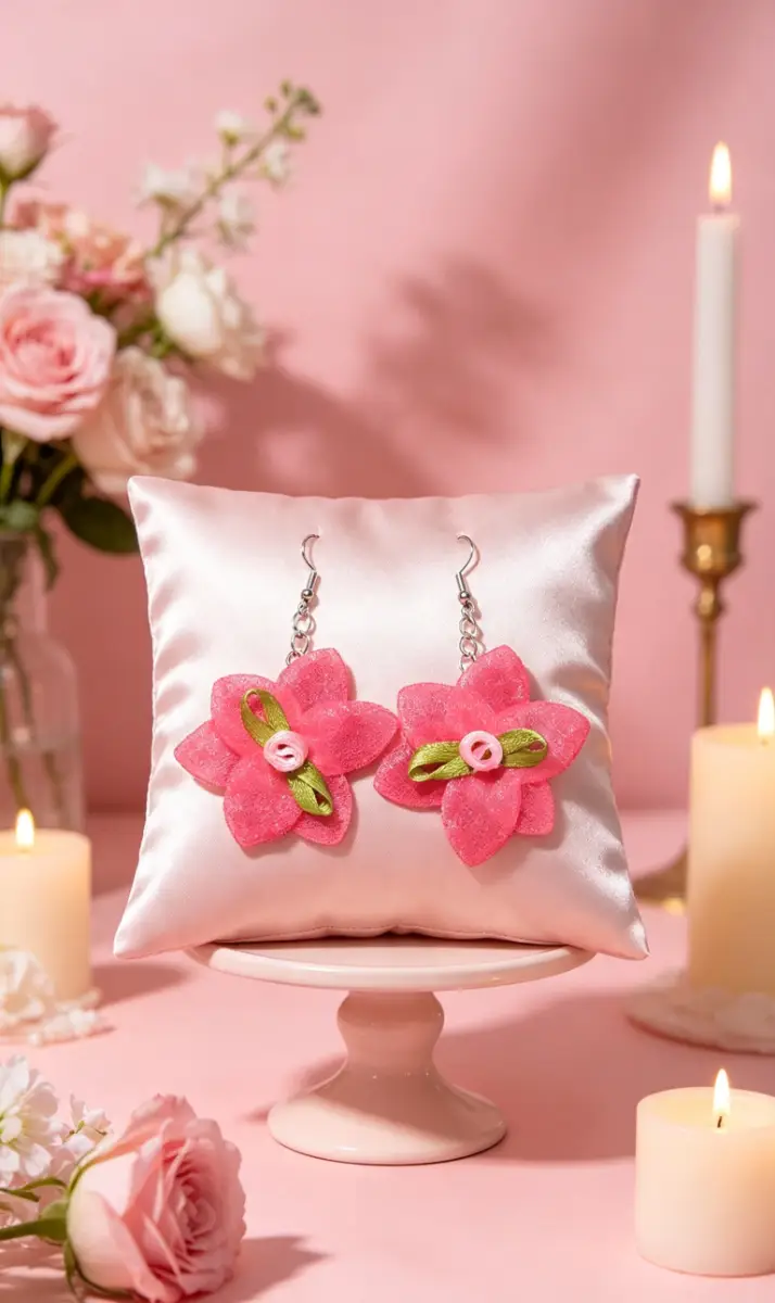 Hot pink flower earrings