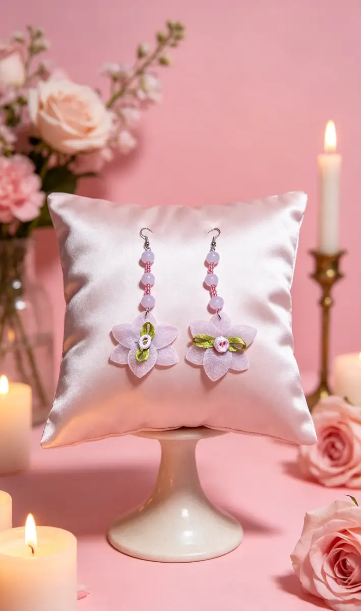Long Pink flower earrings