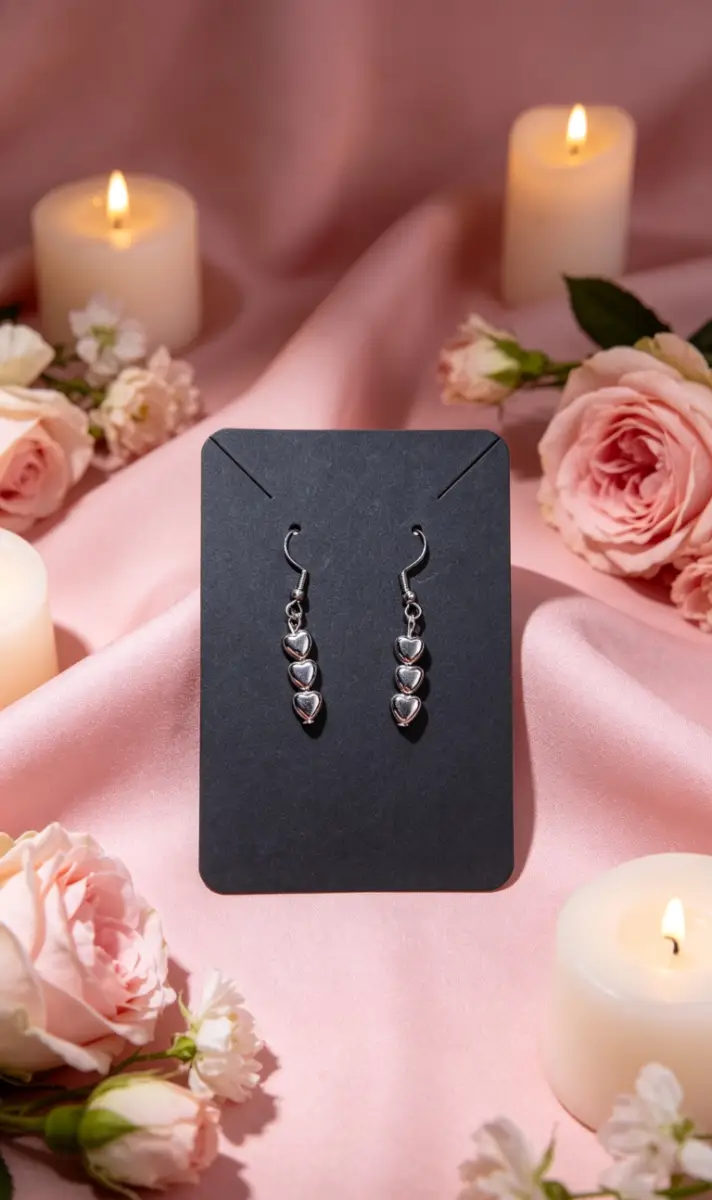Heart silver chrome drop earrings
