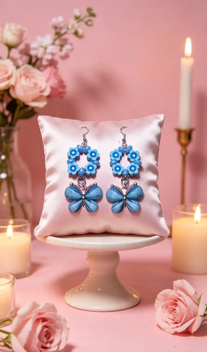 Blue hoop butterfly earrings