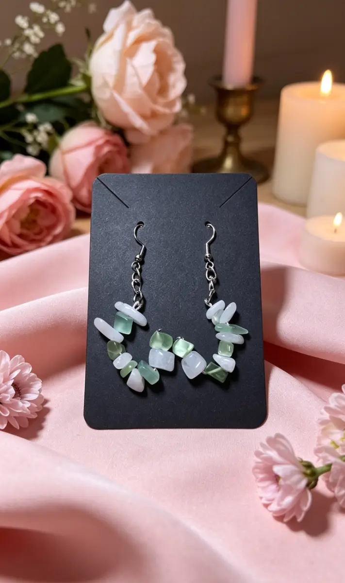 Green and white stone earrings