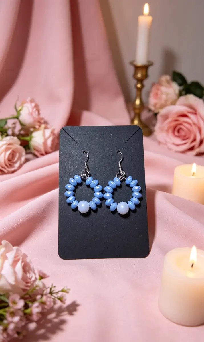 Blue with pearl earrings