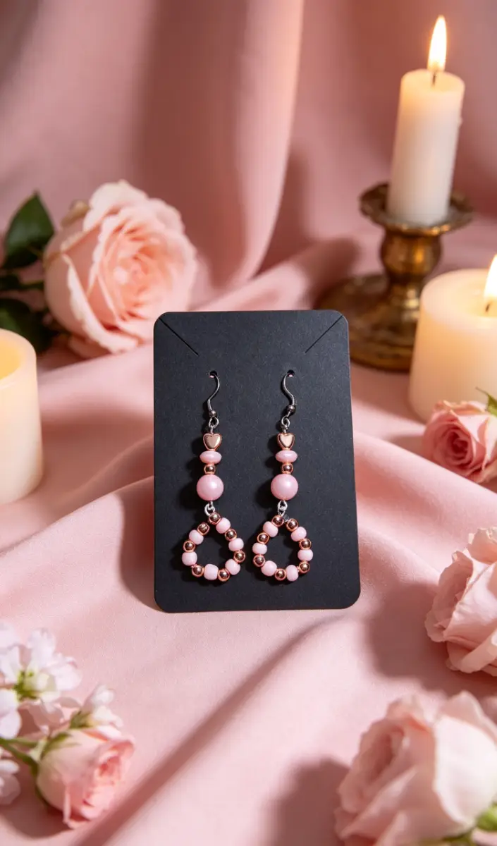Pink hoop drop earrings