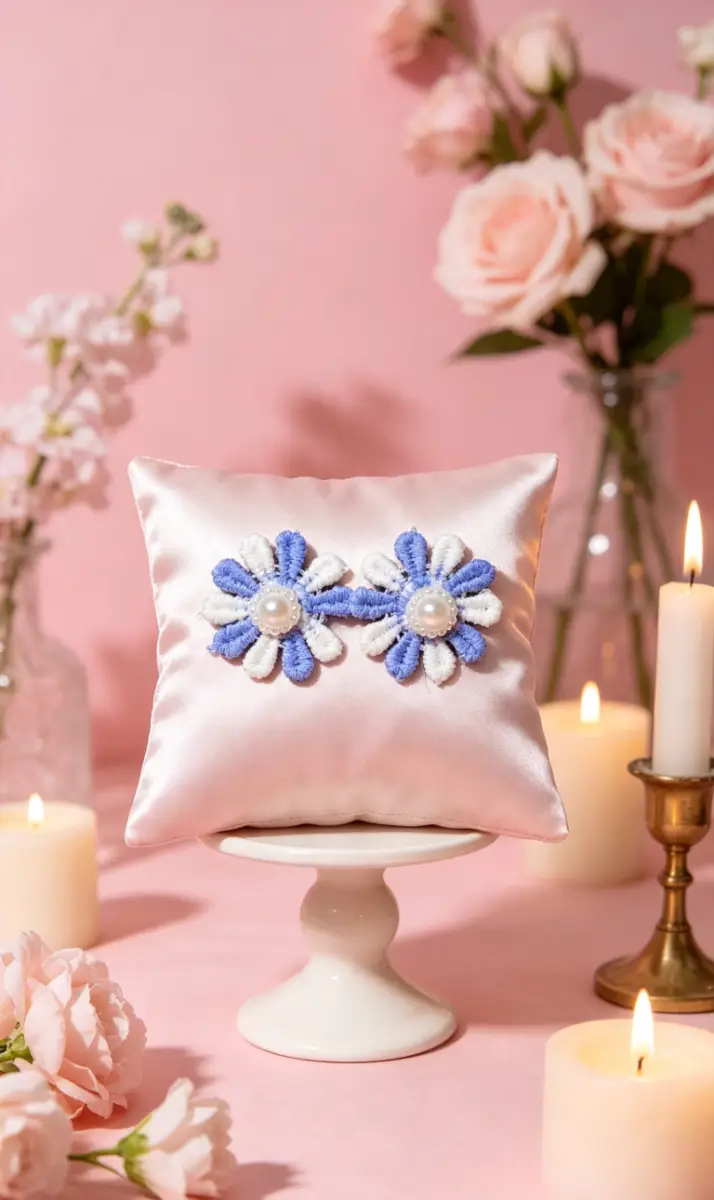 Blue and white stud earrings