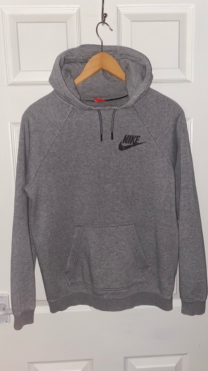 Nike Grey Hoodie Overhead Pullover Sweatshirt Black Logo Size Small