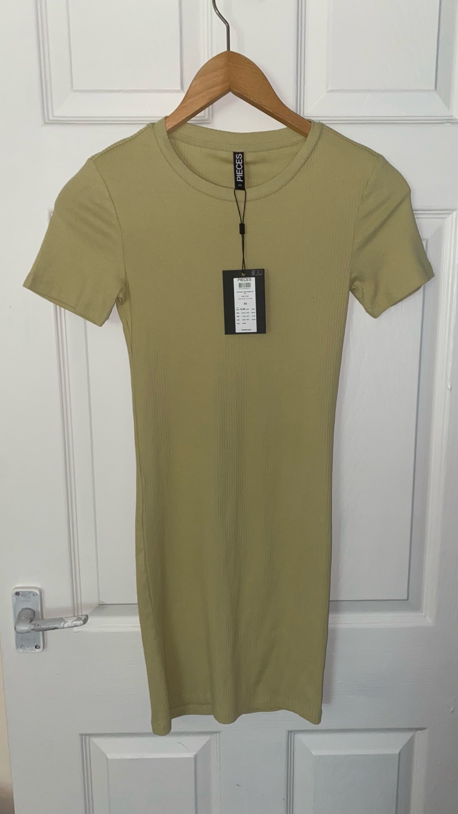 PIECES Sage Green Ribbed Tee Dress Size XS - NWT
