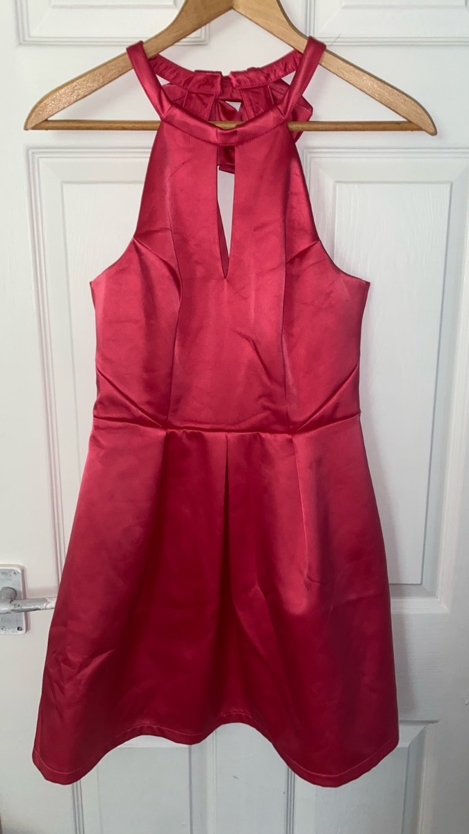 Lipsy Ariana Grande Red Satin Halterneck Keyhole Mini Dress UK 10