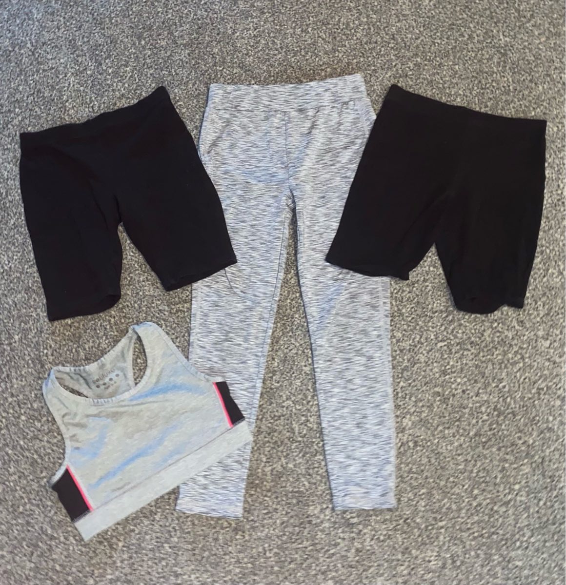 Girls 4 Piece Activewear Set Bundle - Souluxe Sports Bra Grey Leggings Shorts