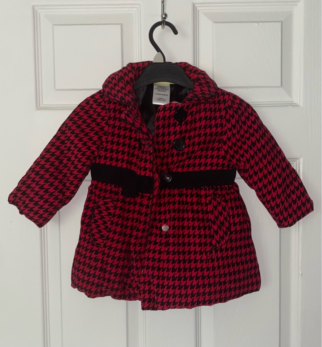 Penelope Mack Girls Red Black Houndstooth Corduroy Coat 24 Months