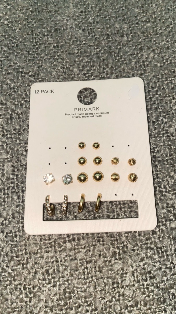 Primark Gold Earring Set 8 Pairs Huggie Hoops Studs Rhinestone