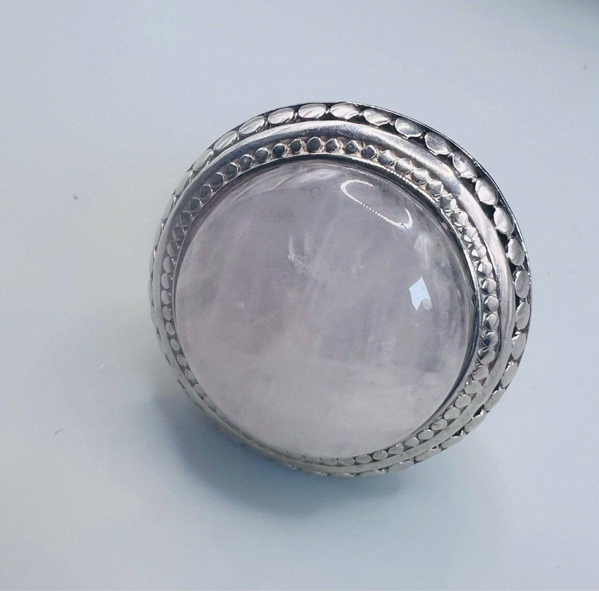 Vintage 1990s Kit health 925 Silver Rose Quartz Cabochon Statement Ring Size P 14.83g