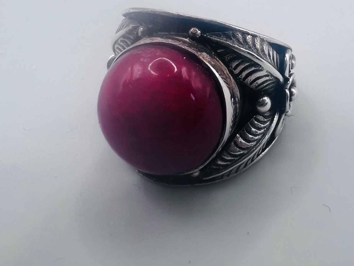 Vintage Sterling Silver Red Coral Native American Navajo  Ring Size N1/2