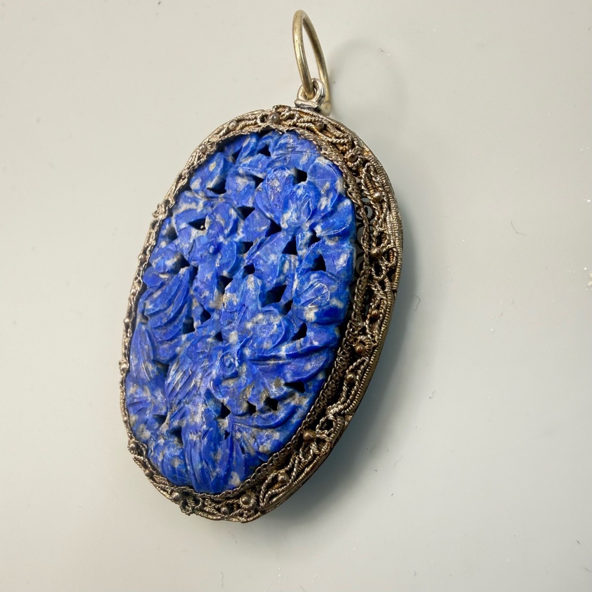 Vintage 1930s Chinese Republic silver And Lapis Pendant /dress Clip