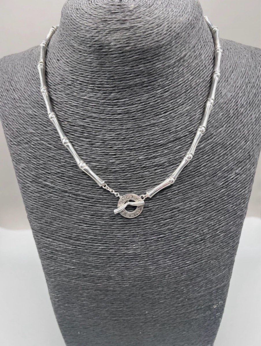 Vintage Genuine Links of London sterling silver bamboo style toggle necklace