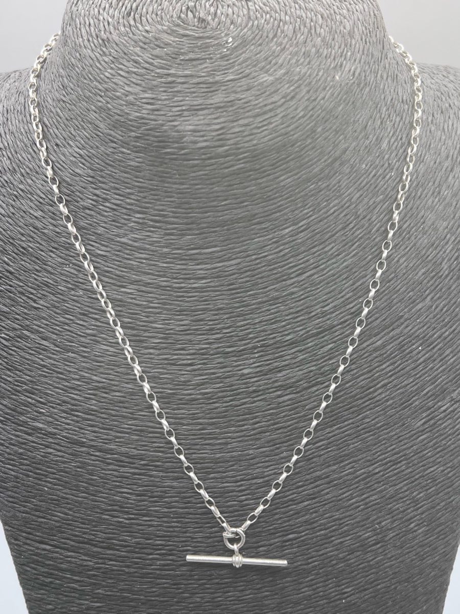 Vintage Sterling Silver T Bar Oval Link Chain Necklace 5.4g 42cm 3mm Links