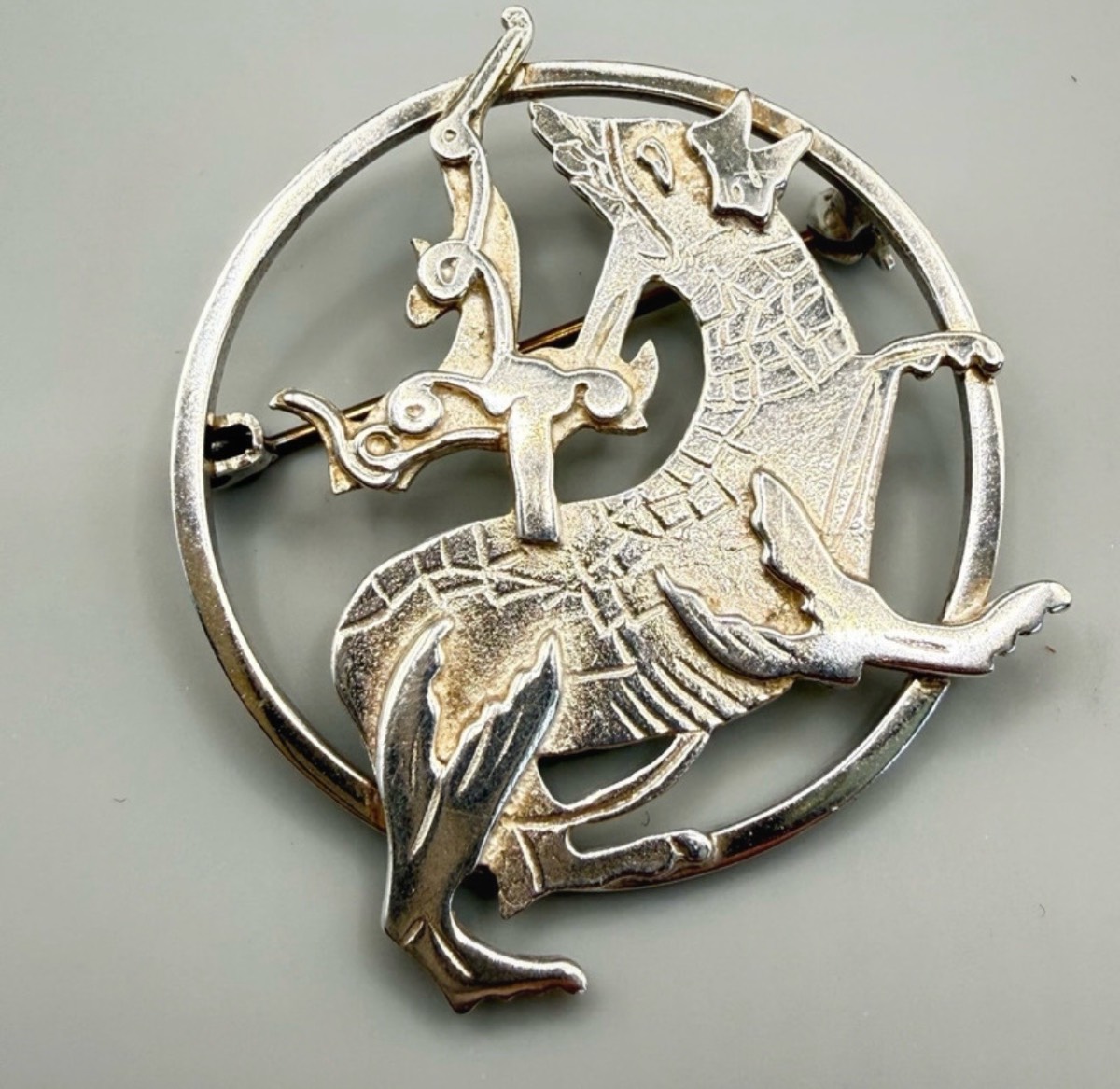 vintage Orkney Malcolm Grey ortak 925 silver Maeshowe Dragon  brooch 1977