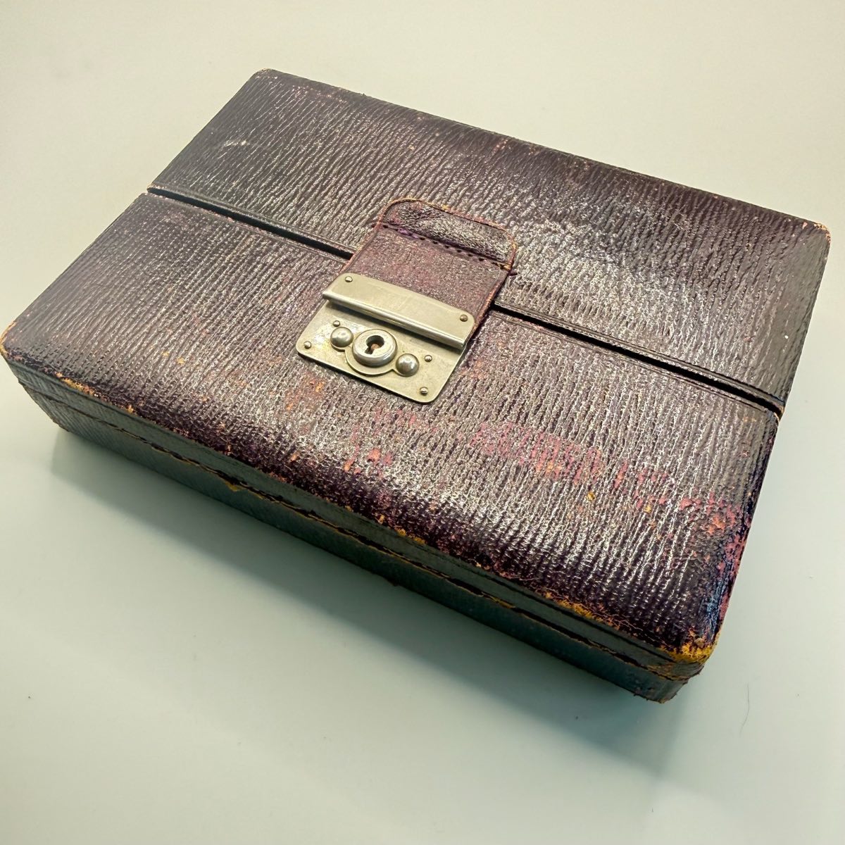 Antique Victorian Leather Travelling Jewellery Box 7x5 Inch Burgundy