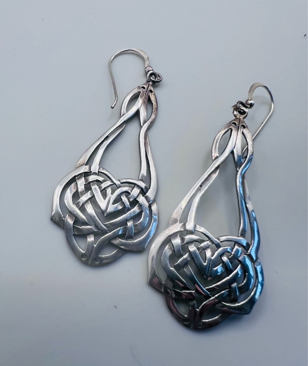 Vintage Kit Heath Sterling Silver Celtic Knots Drop Dangling Earrings 1993