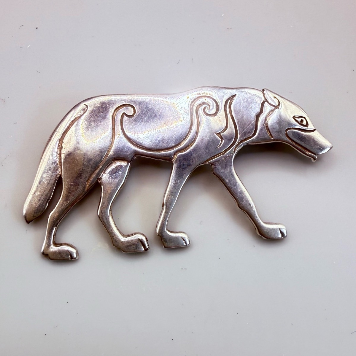 Vintage Tain Scottish Sterling Silver Wolf Brooch L49mm