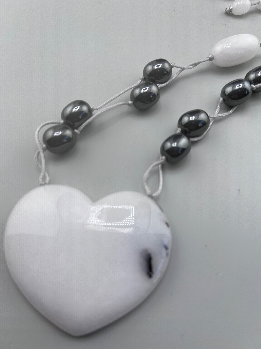 Lola Rose Statement  gemstone Heart Pendant Magnesite/Hematite Necklace