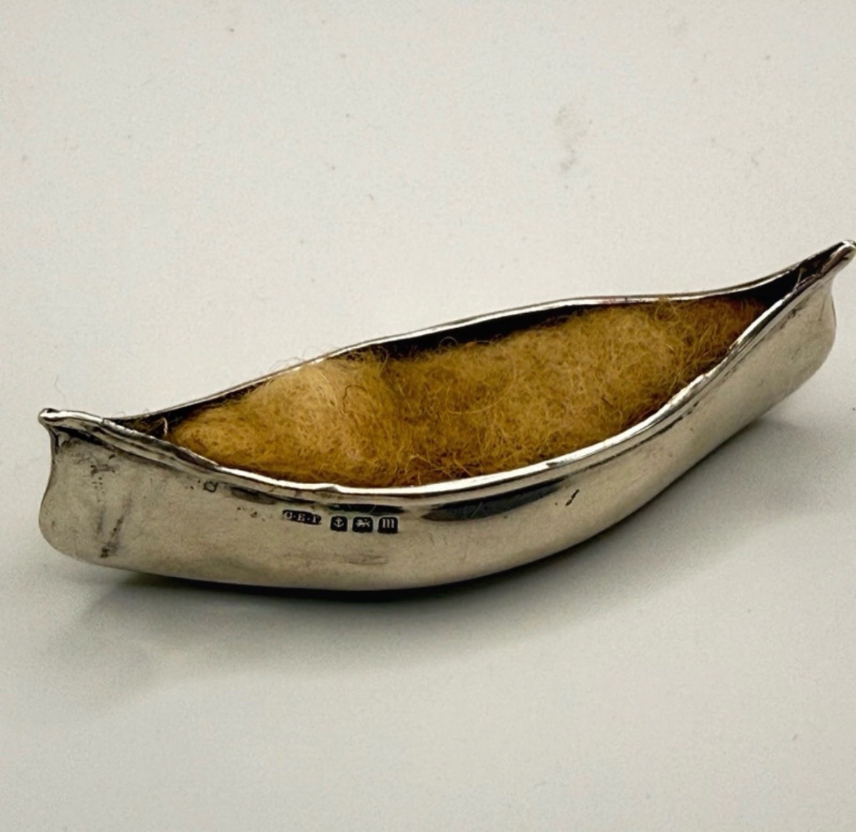 Antique Sterling Silver Pin Cushion Canoe/boat 40.84gm