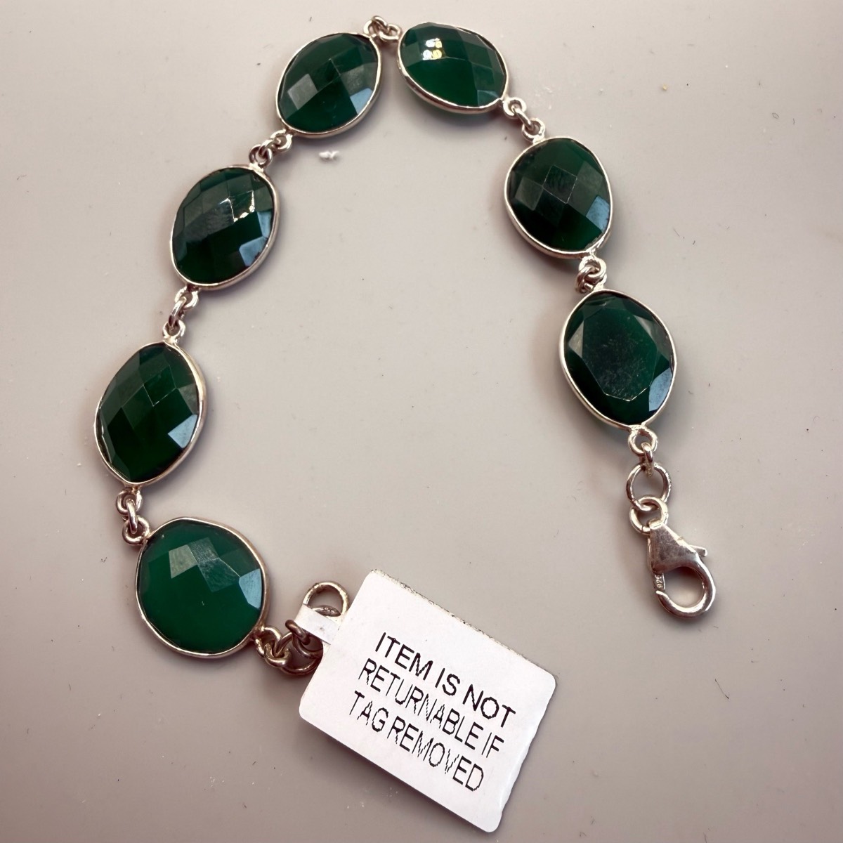 New TCJ Sterling Silver And Green Onyx Bracelet L18cm W12g