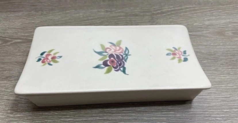 Vintage Poole Pottery Twintone Floral Rectangular Trinket Dish Pin Tray