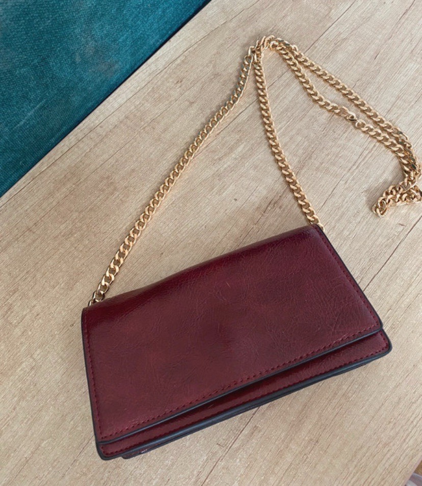 Mango Burgundy Chain Strap Crossbody Shoulder Bag Clutch Faux Leather
